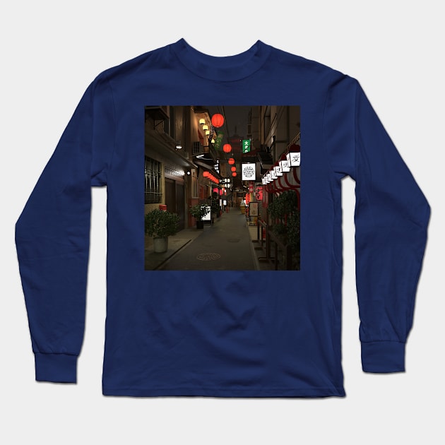 Japan Night Street Long Sleeve T-Shirt by Takikawa Hokkaido